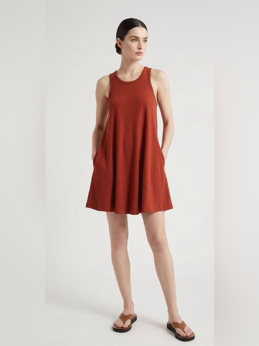 COS Cotton-Jersey Mini Swing Dress Brick Red Size S NWOT